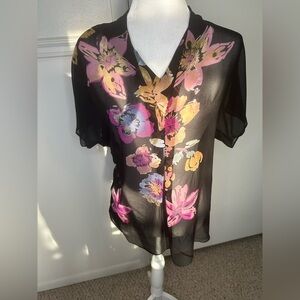 CAbi Black and Pink Sheer Blouse Size XS